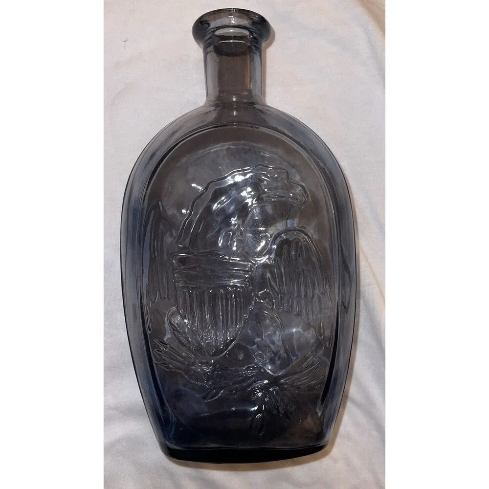 Vintage Woman And Eagle Historical Flask Smokey Gray Hue Color No Chips